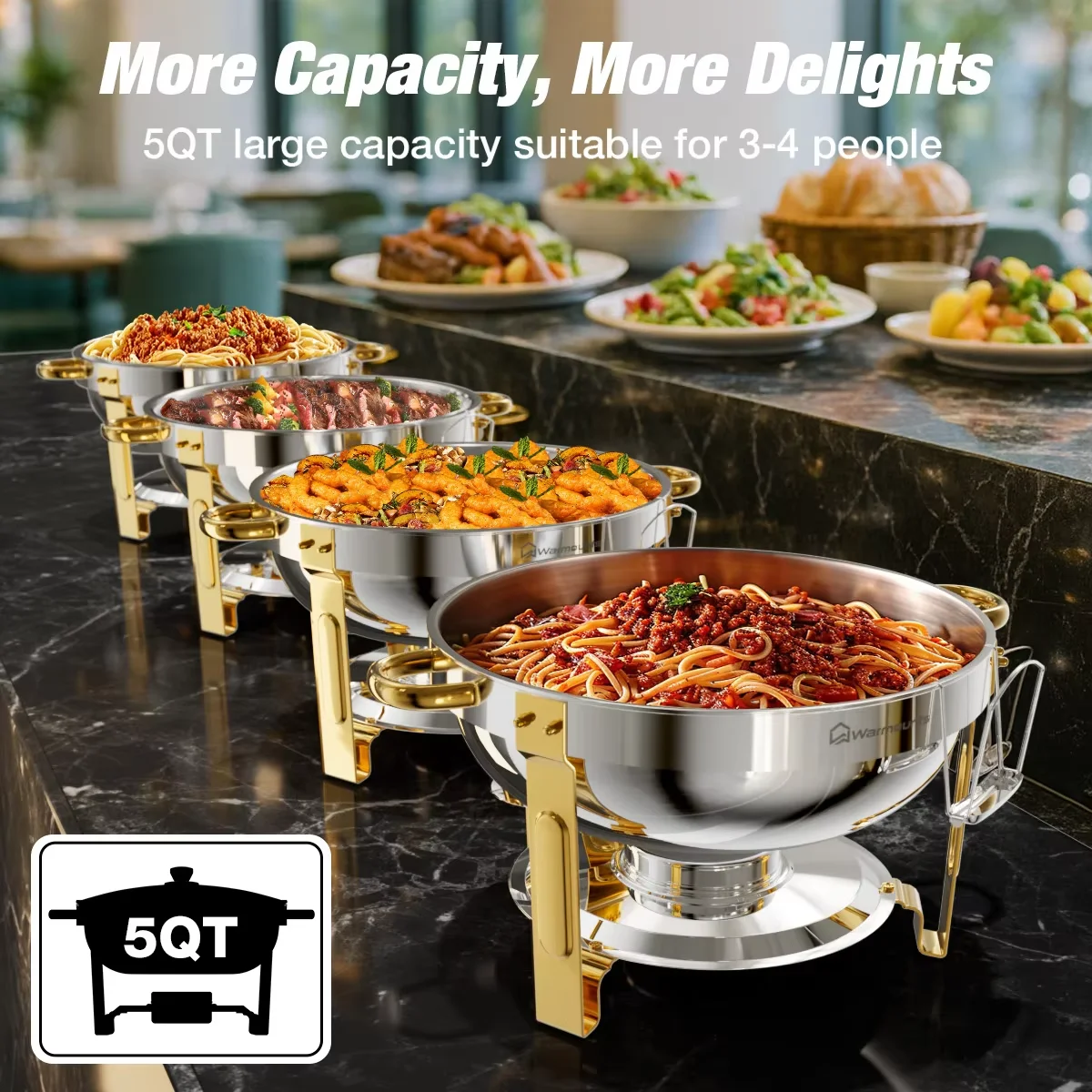

2/4/6 Pack Stainless Steel Chafing Dish Buffet Chafer Pan Round Catering Warmer w/Glass Lid for Party Banquet