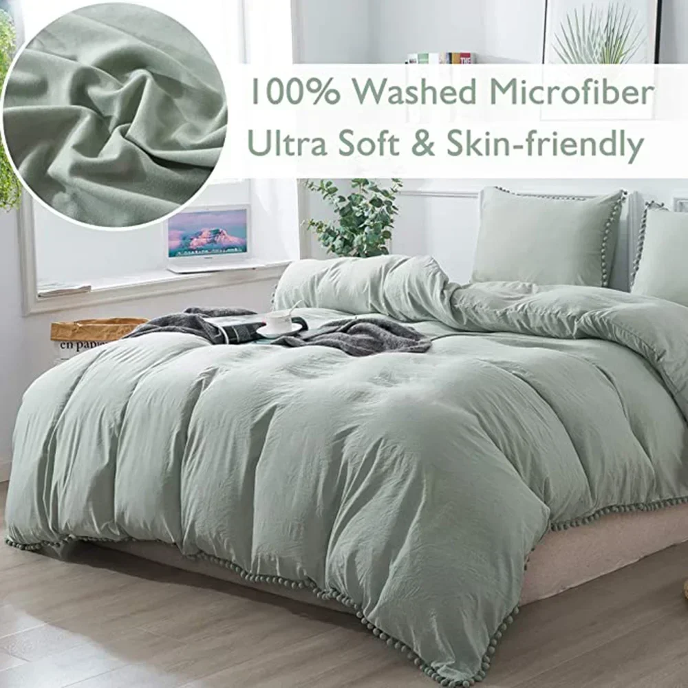 

Bedroom bedding tassel duvet cover 2-3 piece set, soft washed microfiber duvet set, with zipper closure, corner tie (no sheets)