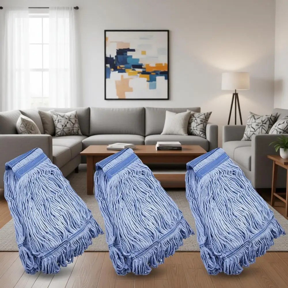 

Прочная синяя швабра для влажной уборки с 3 типами насадок и средней плотностью (16 унций)