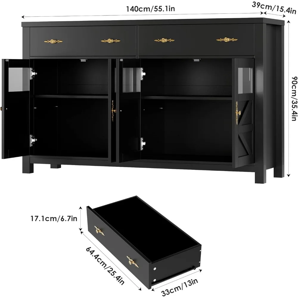 Aparador Buffet Cabinet com Armazenamento, 2 Gavetas e 4 Portas, Maximize o Espaço de Armazenamento, Construído para Durar, Gabinete para Prato