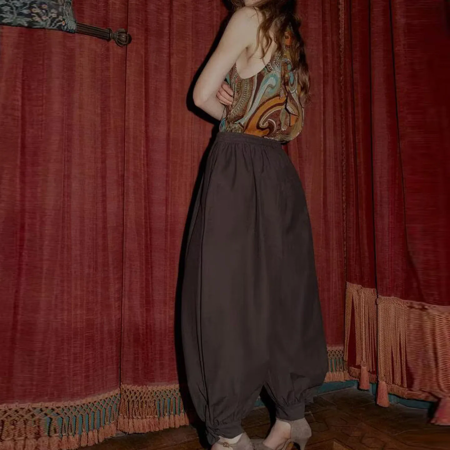 Z レディース ファッションパンツ 2025 新作 スレ ノット ランタンパンツ 多用途 ファッション ストレートレッグ l ウエスト