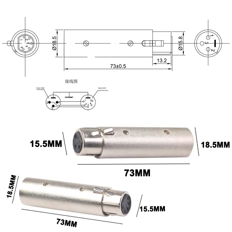 3 دبوس XLR إلى 5 دبوس DMX أنثى معدنية محول محول الصوت ل المرحلة كابل إضاءة محول ميكروفون موصل الصوت