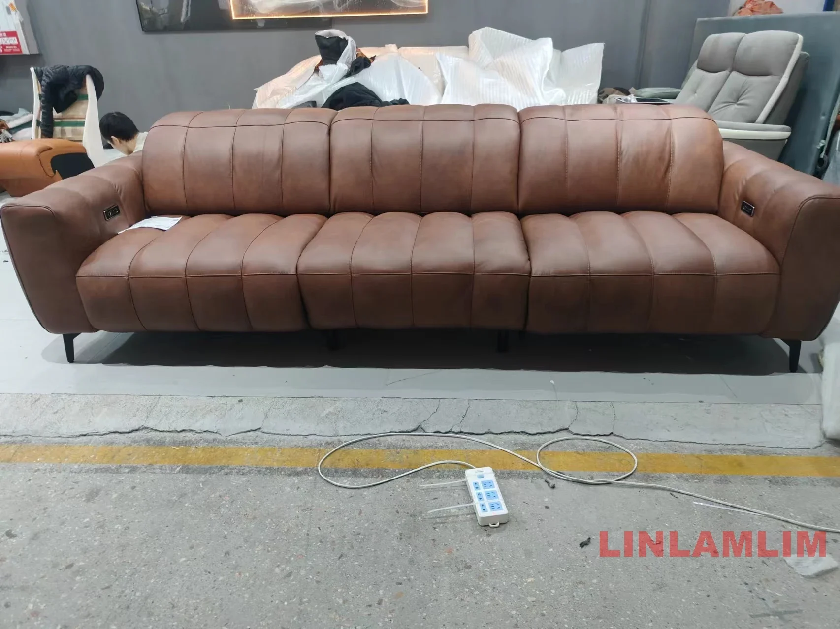 Linlamlim Dual Motors Electric Recliner Sofa Italian Piano Key Function Genuine Leather Couch Sectional With ADJUSTABLE HEADREST