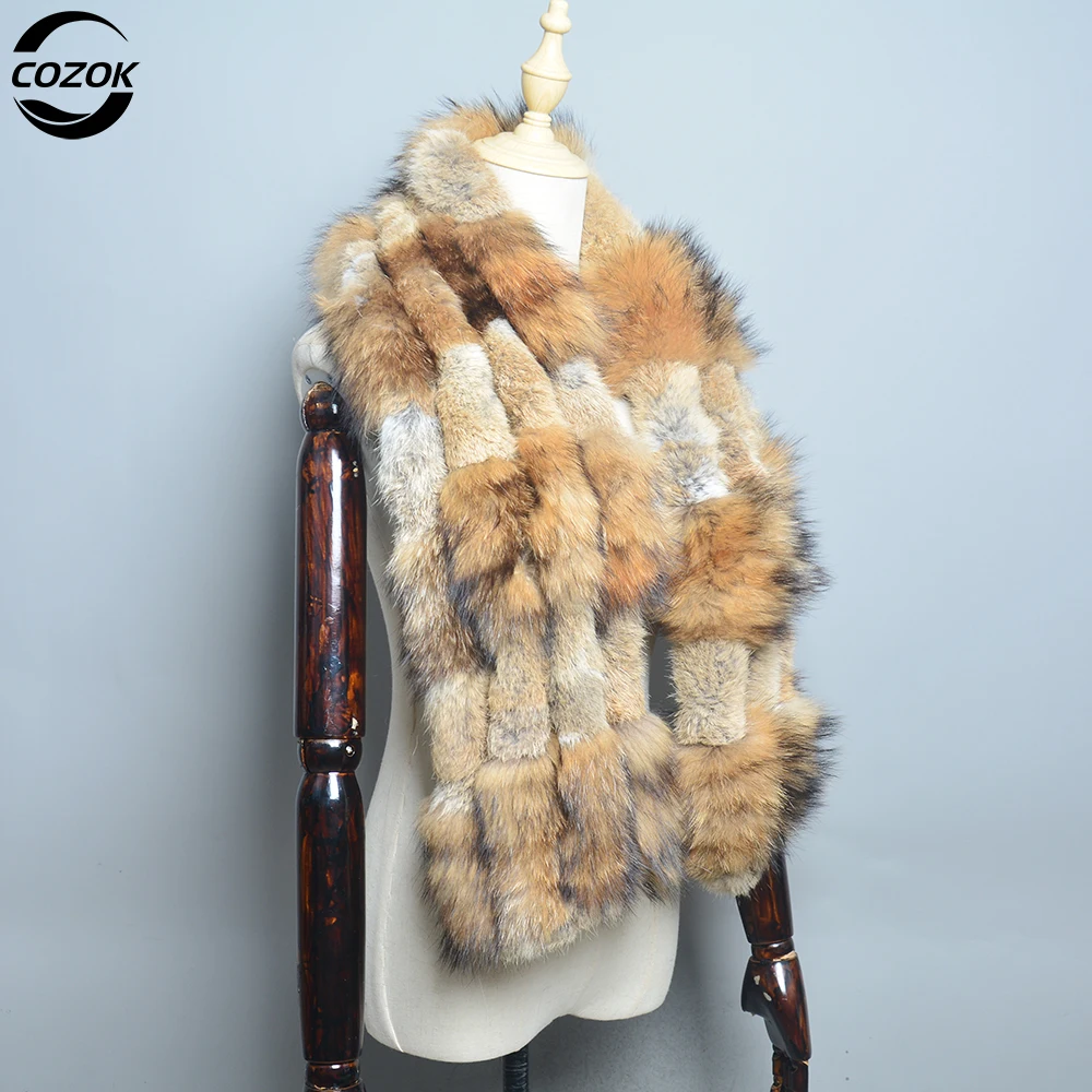 

Ladies Real Rex Rabbit Fur Scarf Knit Fashion Winter Knitted Genuine Fox Fur Scarves Women 2022 Female Luxury New Fashion Scarfs