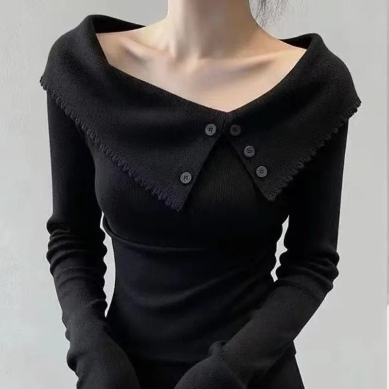 Autumn Winter American Retro Slim T-shirt Women Casual Sexy Hot Girl Solid Knitted Tops Female Y2k Vintage Long Sleeve Tees New