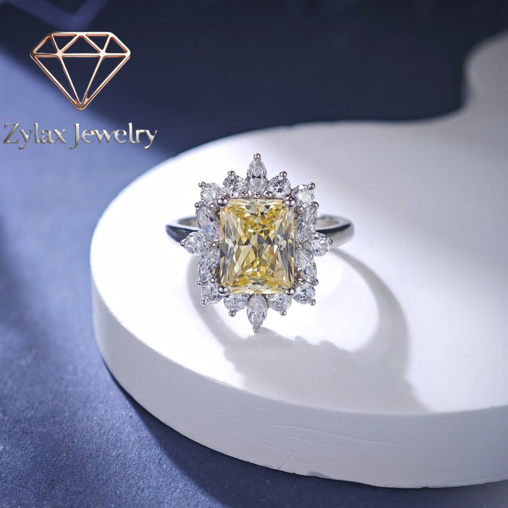 

Zylax Jewelry 3 Carat Moissanite Halo Ring for Women, PT950 Platinum Marquise Accents, Glamorous, Delicate & Gift-Worthy