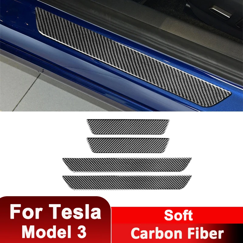 

Для Tesla Model 3, защитные накладки на порог автомобиля из углеродного волокна, комплект противопыльных декоративных наклеек, аксессуары для салона автомобиля