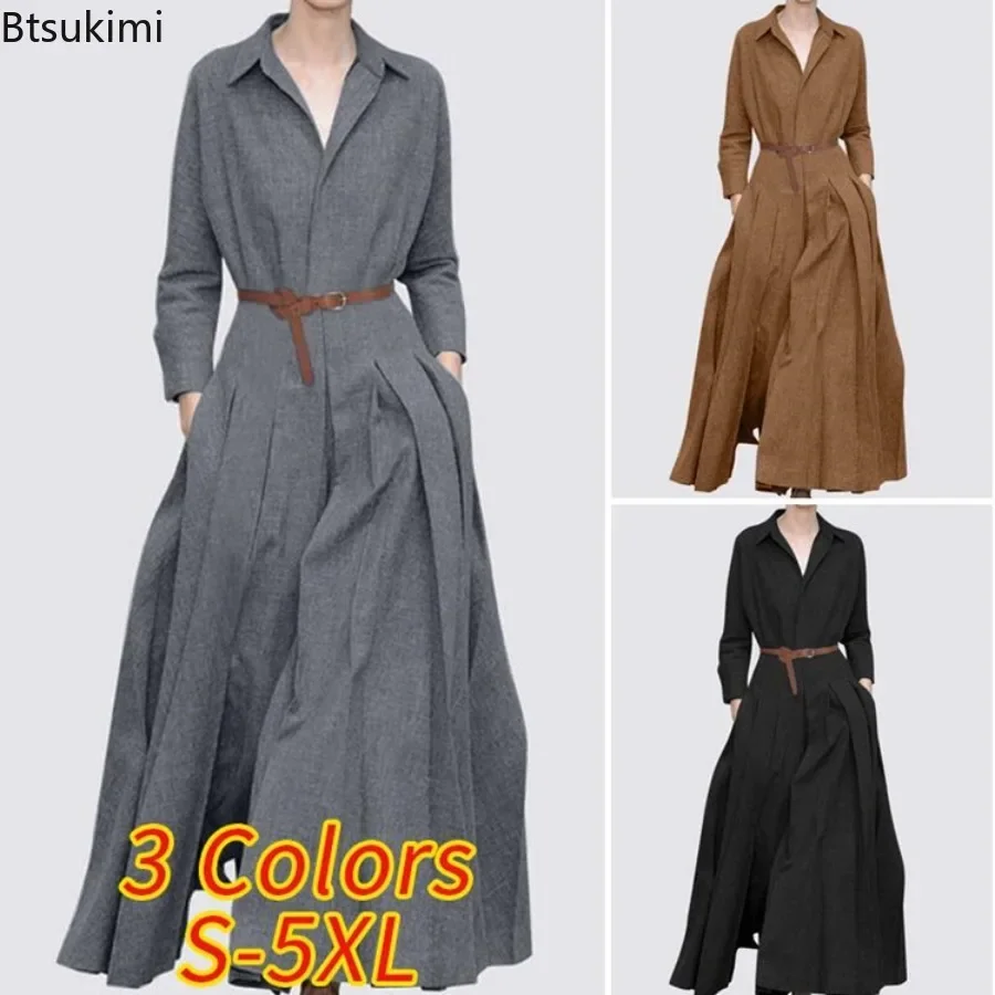 Robe chemise longue élégante pour femme, robe de bureau décontractée, robe maxi pour femme, robe modeste, tempérament à revers, mode printemps et