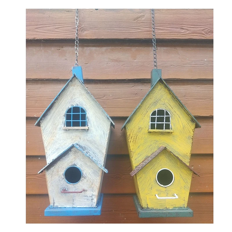 Country Cottage Hanging Colorful Metal Bird Houses for Yard Ornaments Outdoor Exterior Garden Decoration Balcony Water-Resistant