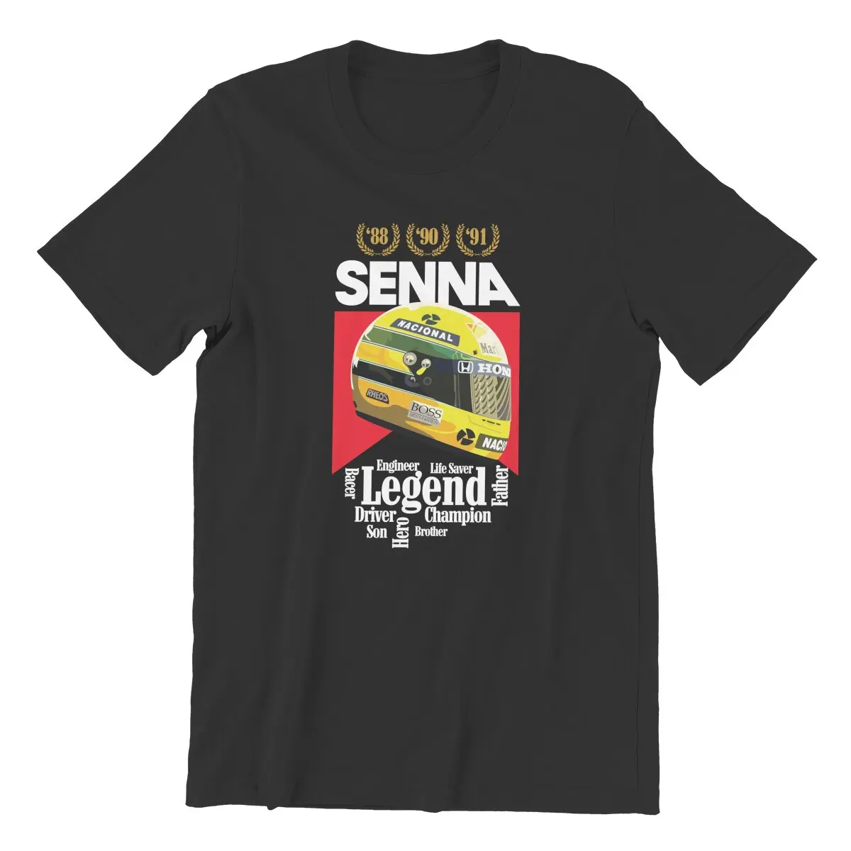 

Senna The Legend Vintage Ayrton Senna World Champion Helmet T-Shirt for Men Pure Cotton XL-6XL Printed t-shirt Pure Cotton