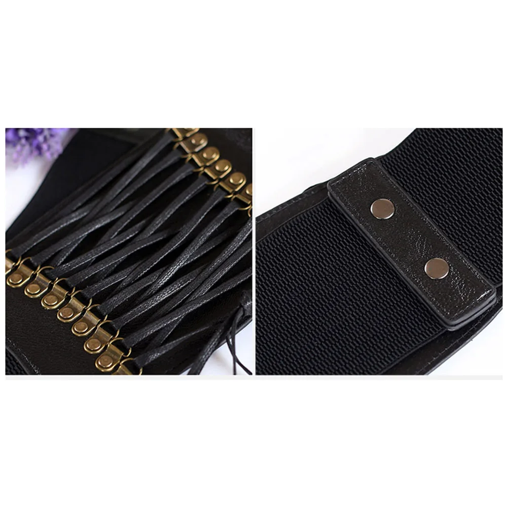 

Black Ultra Wide Elastic Waist Belt PU Tassel Dress Waistband for Women Fashion Decorative Wide Waistbelt Curve Shaping