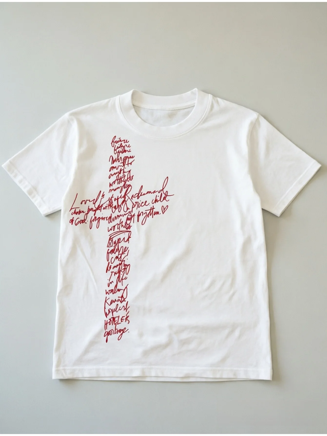 Men's Bible Text T-shirt with Red Cross and Religious Text Church Dress Code Inspired By The New Testament Mission