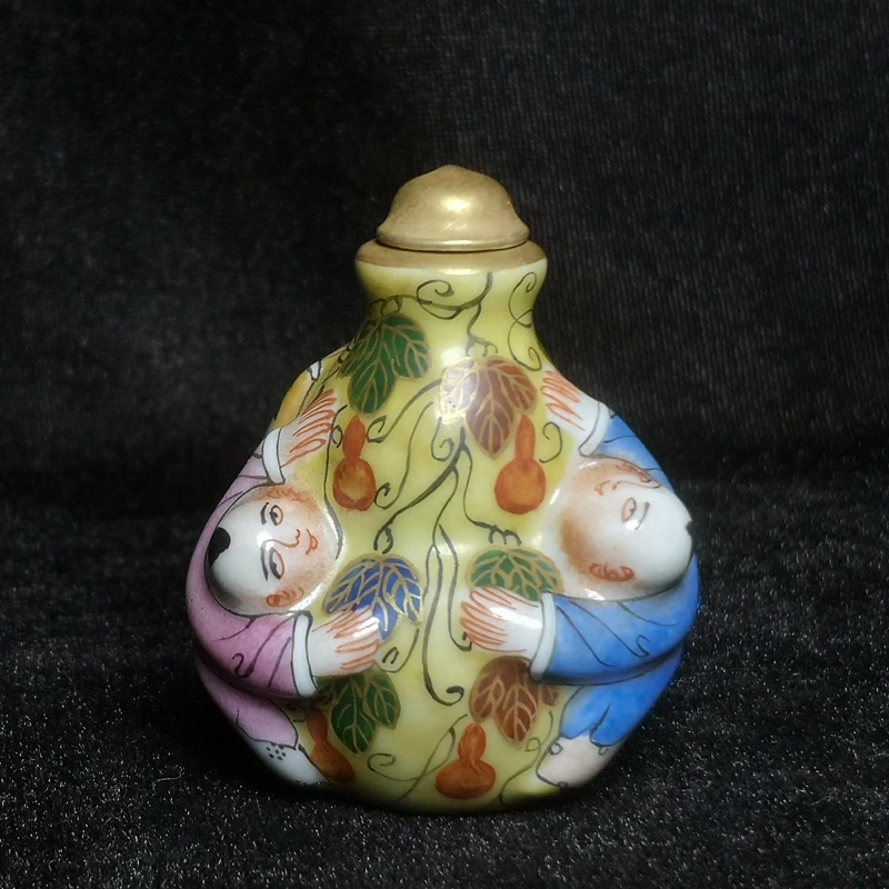 

Signature China Porcelain Painting Gourd 3 Boy Snuff Bottle Fengshui Decoration