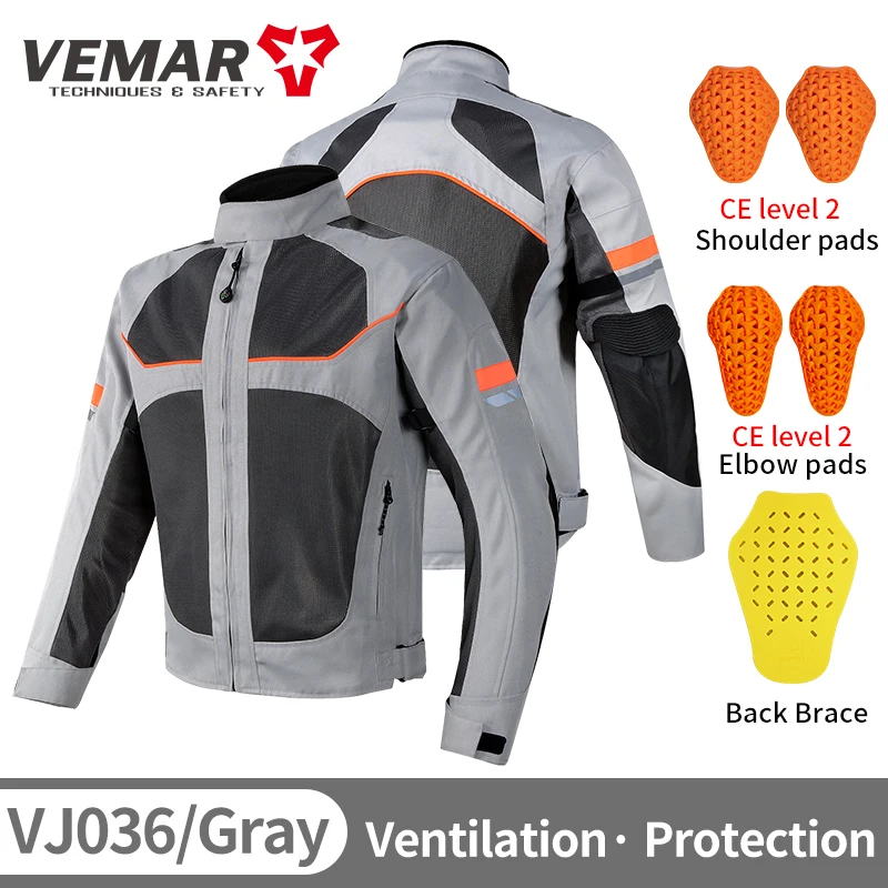 Motorbike Vemar Men's Jacket Breathable Mesh Moto CE Protection Motorcycle Riding Coat Guard Motocross Rider Clothing Black/Gray