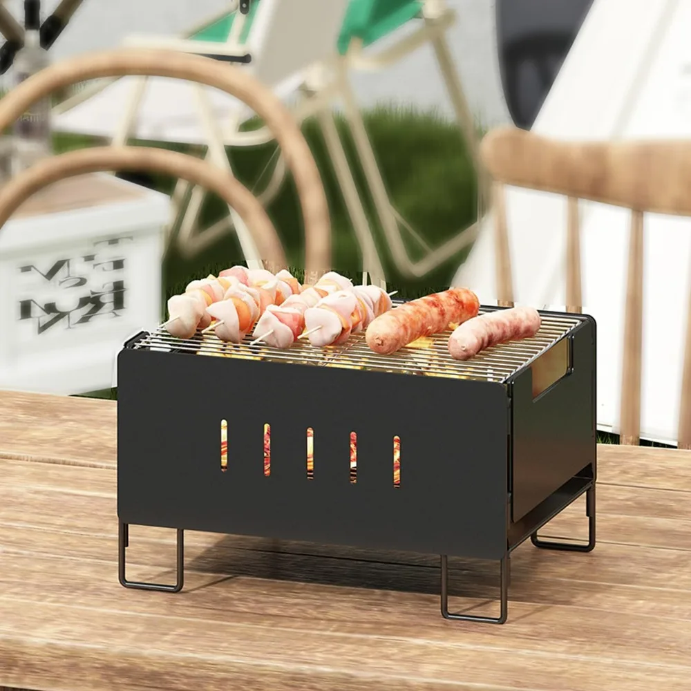 Mini Charcoal BBQ portable Grill,small camping portable grill Foldable Traveling Picnics Garden Beach Party,black, Metal