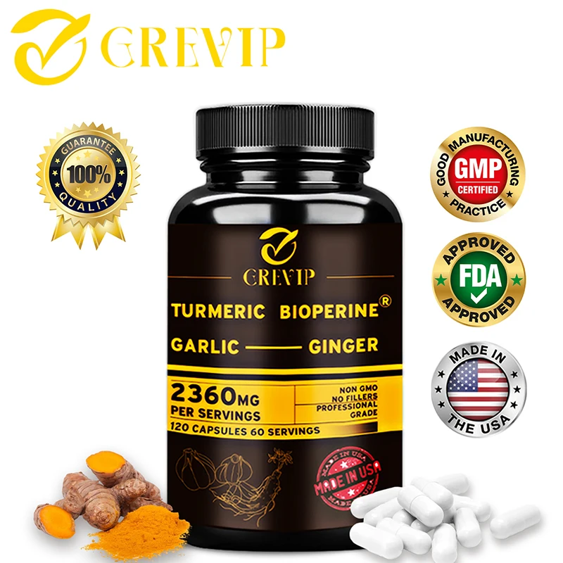 

4-in-1 Supplement with Turmeric, Garlic, Ginger Root and Black Pepper - for Joint, Digestive and Immune Support