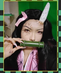 Anime Demon Slayer Kamado Nezuko Cosplay Accessories Cartoon Thick Bamboo Tube Bite Whistle Horned Props Xmas Gift