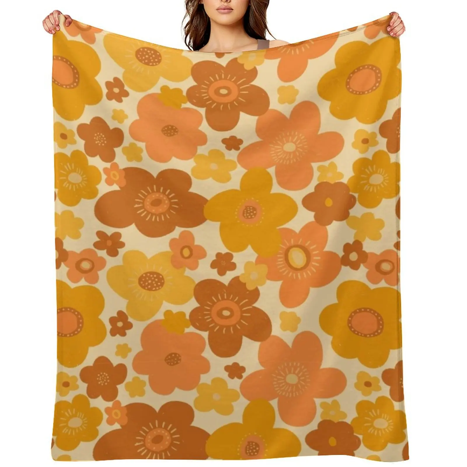 

Groovy 70s Retro Vintage Floral Pattern Throw Blanket Plaid on the sofa for winter Thin Decorative Sofa Blankets