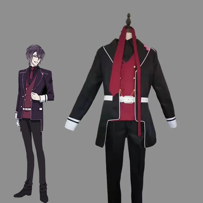 

Аниме DIABOLIK LOVERS Sakamaki Reiji костюмы для косплея для мужчин и женщин черное пальто брюки рубашка красный жилет галстук пояс костюм на Хэллоуин