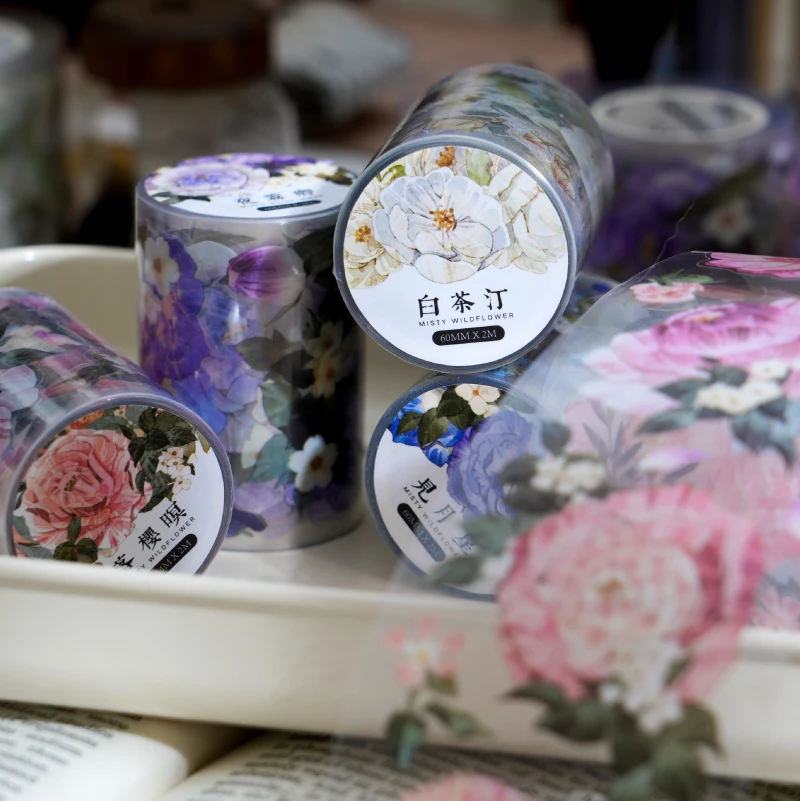 Yoofun 6x200cm Aesthetics Floral Scrapbooking Decor PET Tape Materials Collage Photo Album Marking Tape Flowers Stickers