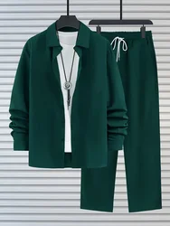 Spring And Autum Solid Color 3D Print Men Harajuku Clothing Suits Tracksuit Long Sleeve Shirt Long Pants Two Piece Sets Clothing