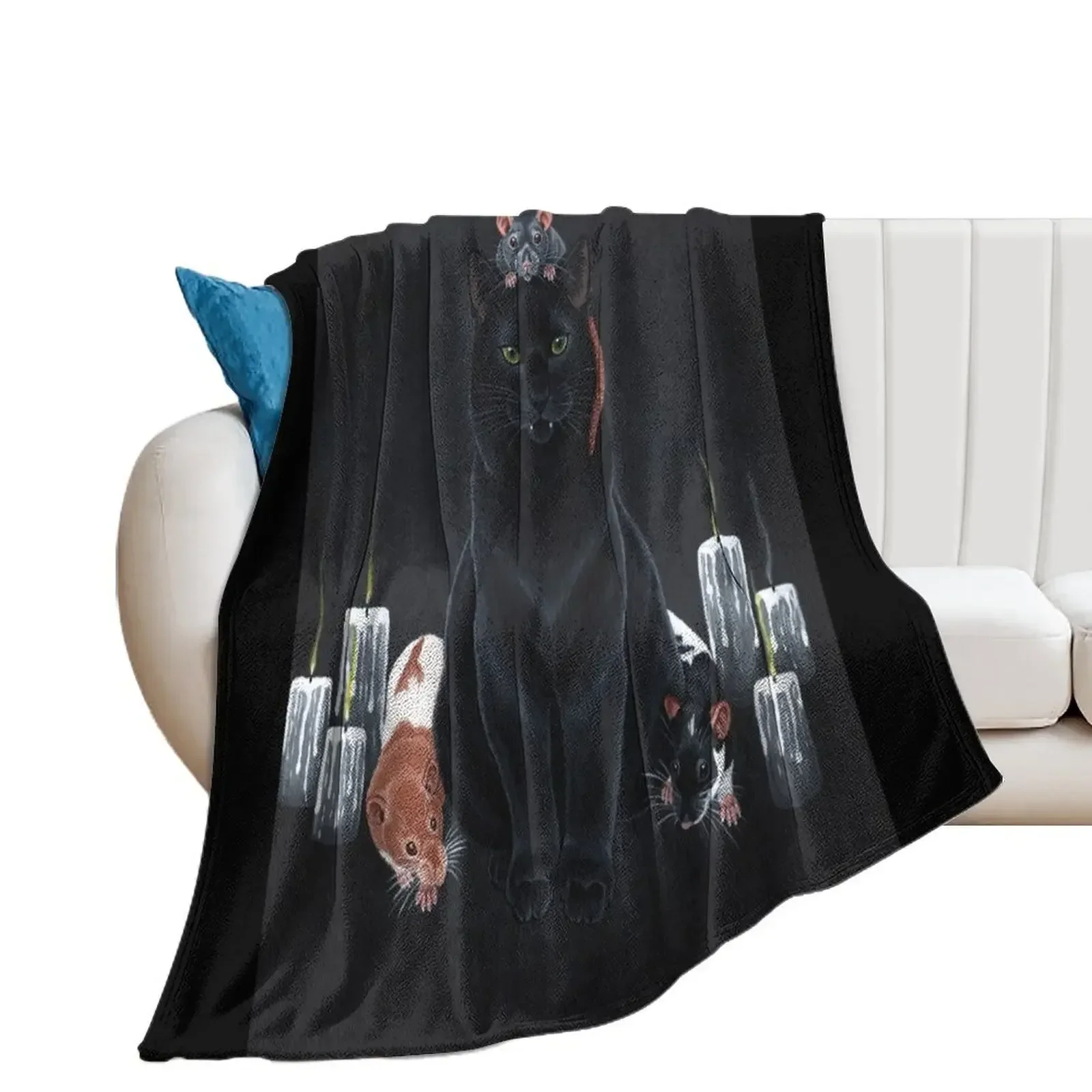 

Black Cat and Fancy Rats Throw Blanket Decoratives decorative Quilt Blankets