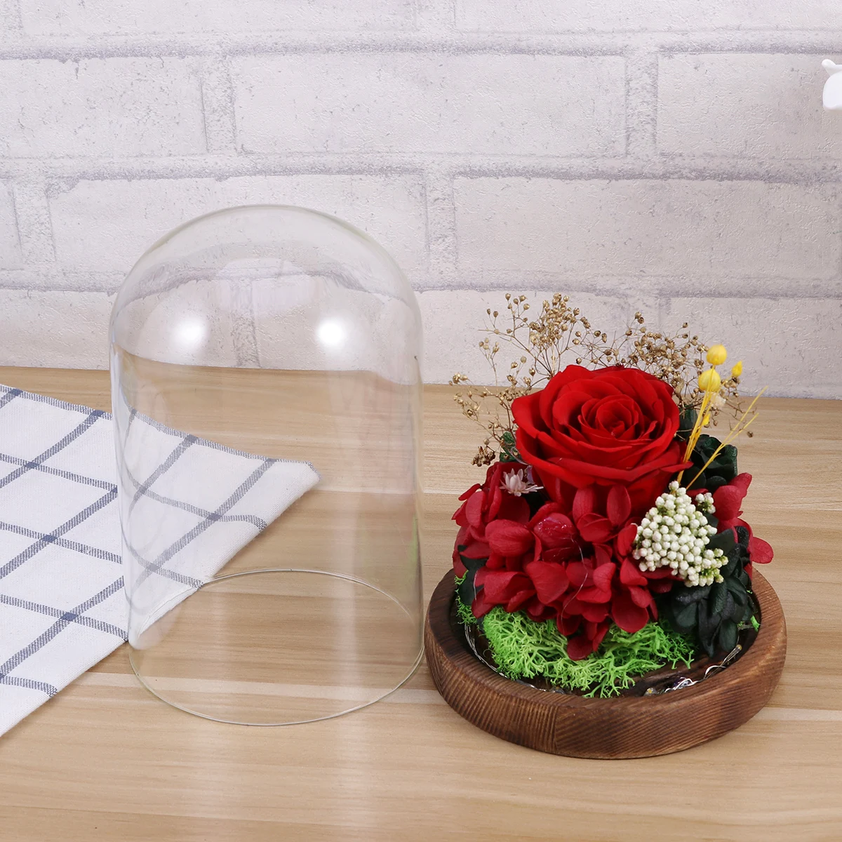 

Preserved Flower Glass Cover LED Light Glass Dome Lamp Romantic Rose Decor Gift for Wedding Birthday Valentine's Day