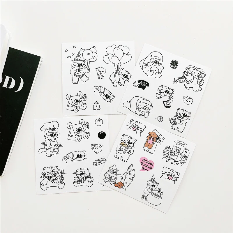 Ins Cartoon Cat Daily Brief Strokes Cute Sticker Scrapbooking Diy Collage Stationery Kawaii Decorative Sticker Toy Traceless PVC