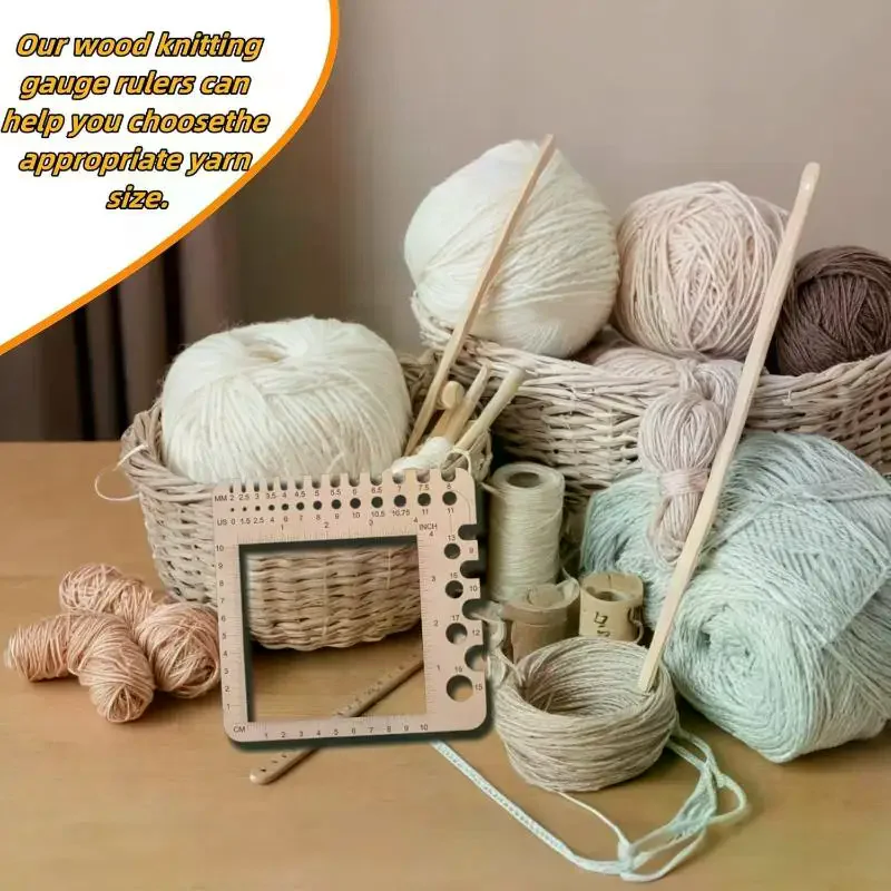 Wood Knitting Needle Gauge Square Ruler Embroidery Thread Bobbins Floss For Spinners Yarn Measuring Tools Sewing Supplies view 3