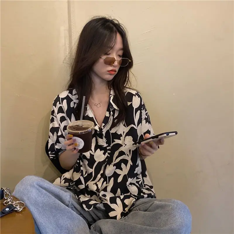 Summer New Printing Loose Shirt Tops Short Sleeve V Neck Versatile Youth Blouse Fashion Casual Women Clothing