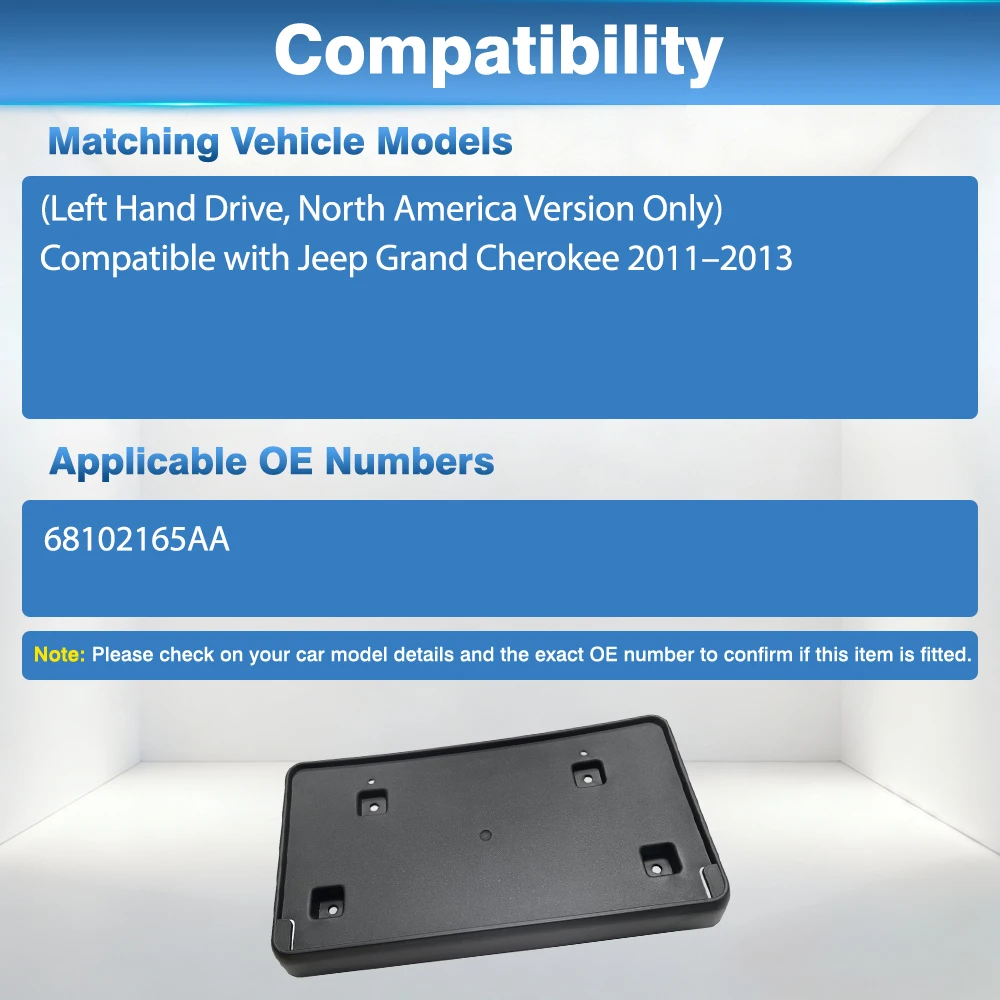 

For Jeep Grand Cherokee 2011 2012 2013 Car Front License Plate Frame Mounting Bracket Holder 68102165AA Car Accessories