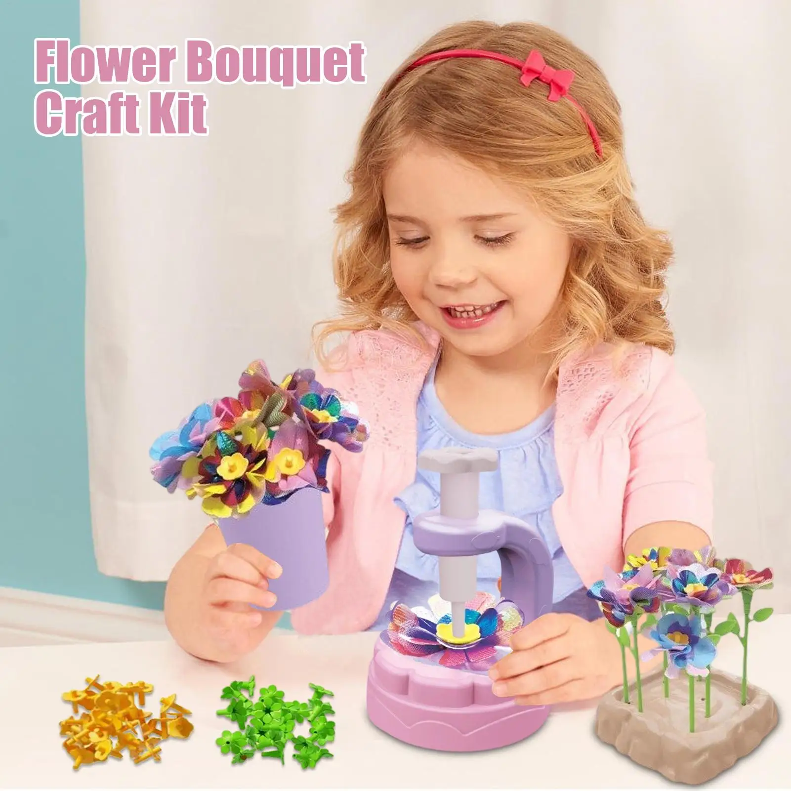 Buquês de flores de tecido, kit de artesanato, buquê de flores de tecido, kit de artesanato, aprendizagem educacional, atividade artística para 4-8 anos de idade