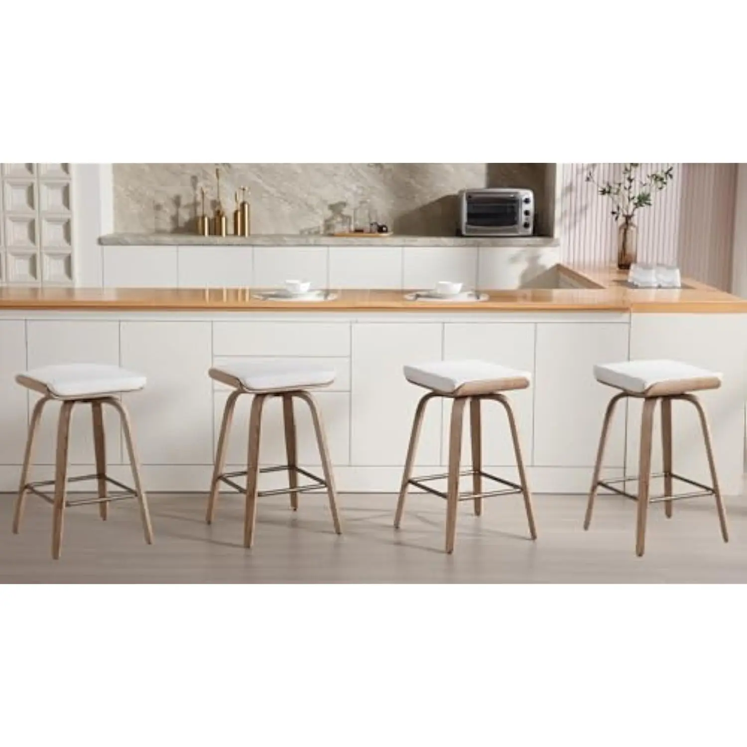 

Counter Height Bar Stools Set of 4, 26 Swivel Bar Stools Saddle Backless Barstools for Kitchen Counter, Linen Counter Stools Wi