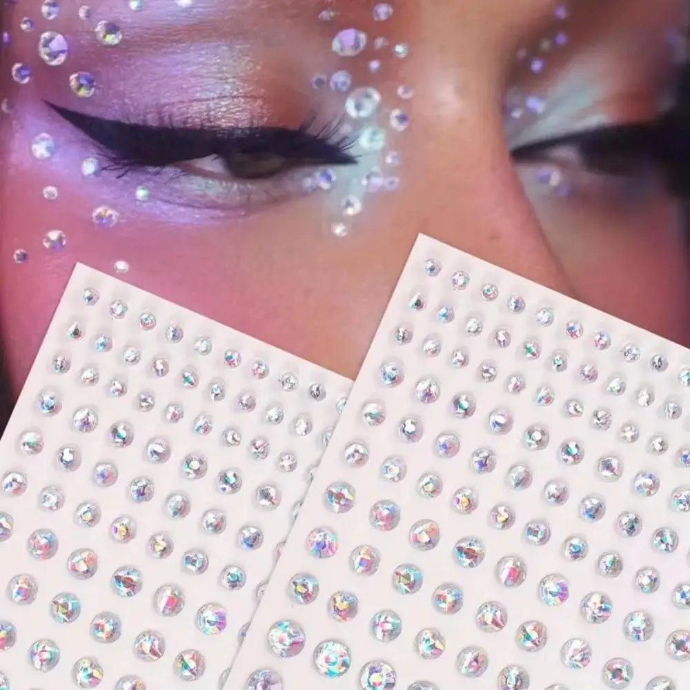 330pcs Imitation Crystal Rhinestone Eye Face Decals DIY Festive Makeup Party Decor Oblong Shaped Multi Particle Glitter Sticker