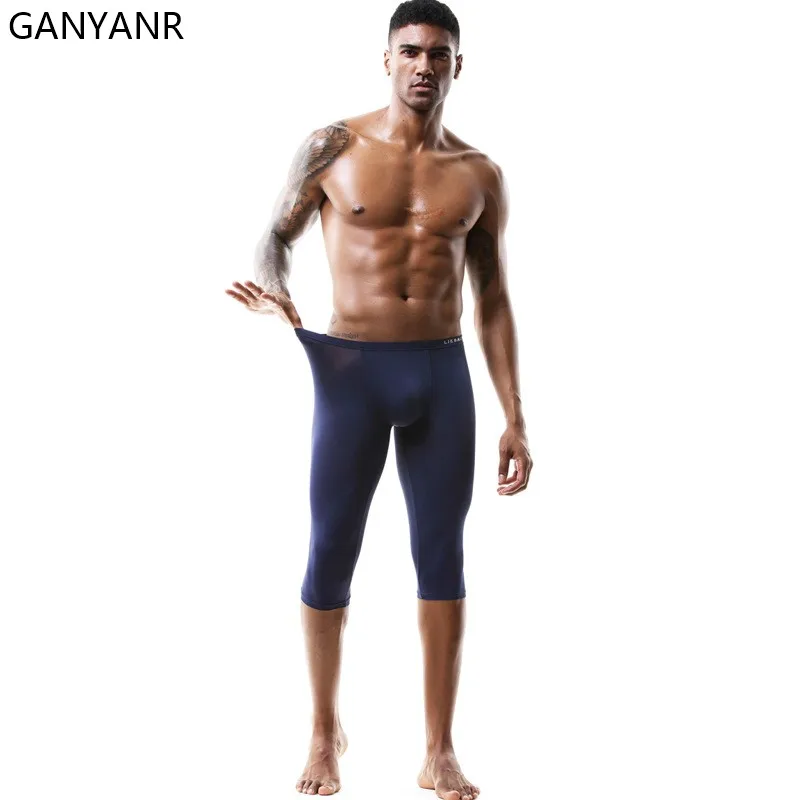 GANYANR Running Tights Men Gym Leggings Sportswear Compression Shorts Fitness Sport Basketball Sexy Yoga Crossfit Training Pouch