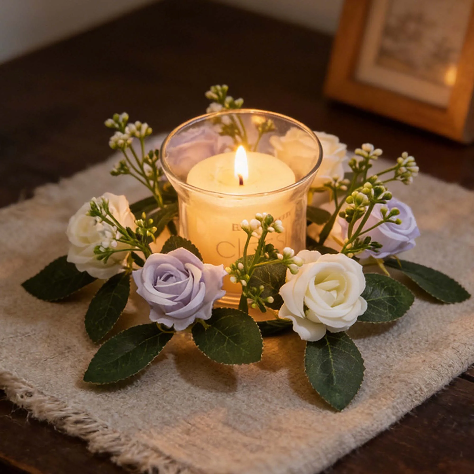 

Искусственный лавандовый венок-кольцо для свечей, цветочный венок для украшения стола, домашний декор в деревенском стиле