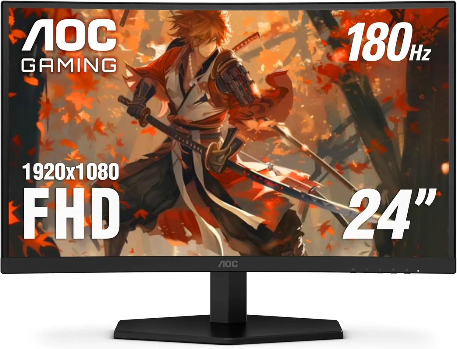 

24-дюймовый изогнутый безрамочный игровой монитор, FHD 1080p, 180 Гц, 0.5 мс MPRT, HDMI и DisplayPort, HDR
