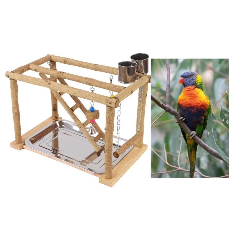 Bird Climbing Perch Set Parrots Cage Toy Swing Gym Chewing Toy with Tray J60C