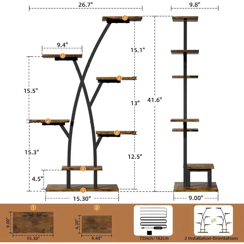 

Plant Stand With Grow Lights-7Tiered Corner Shelf for Multiple Plants,Flower Holder Display Rack for Indoor Home Patio Balcony