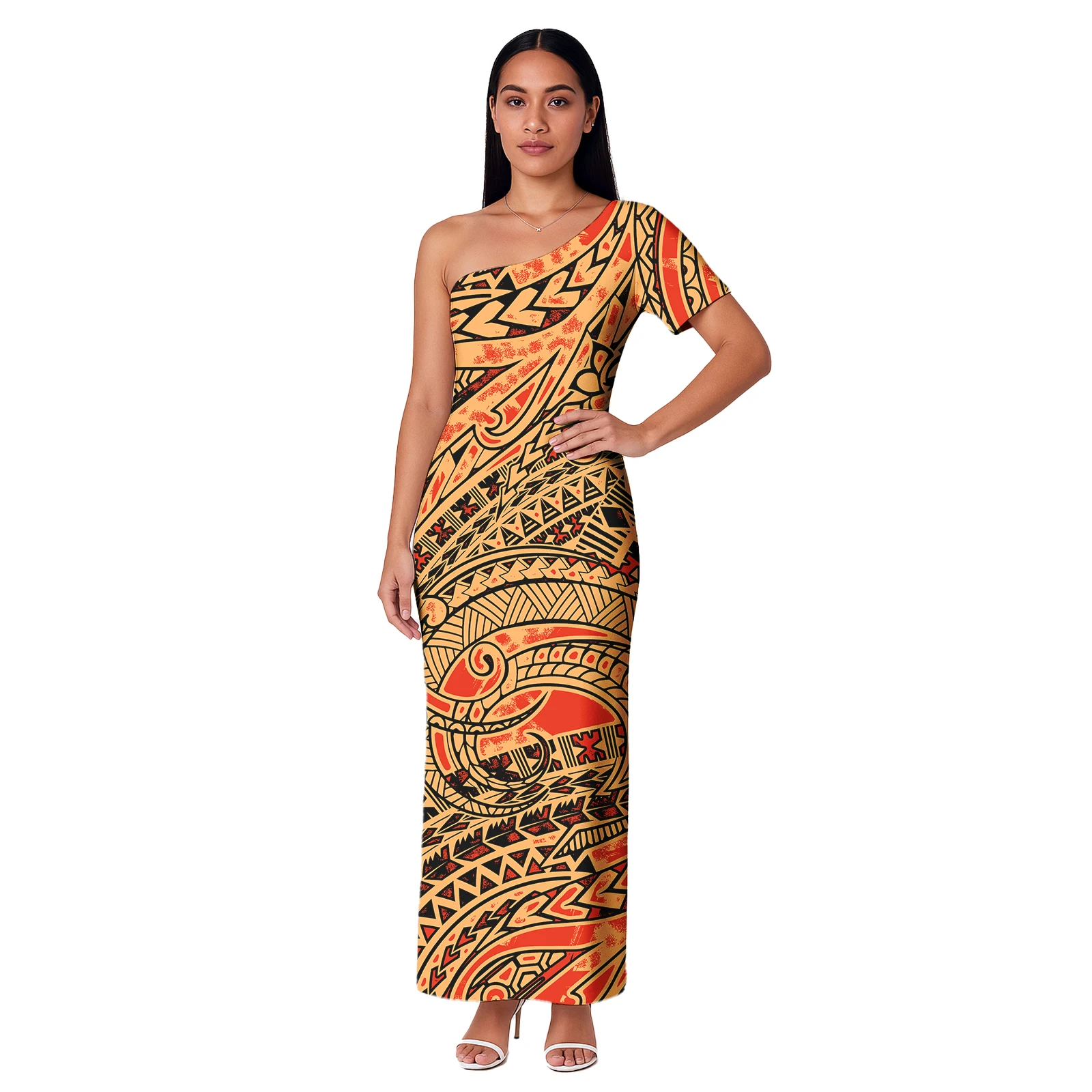 ร้อนขายเกาะสไตล์สุภาพสตรีชุดPolynesian Tribal Midiชุดลําลองผู้หญิงElegant Plusขนาดชุดสตรี