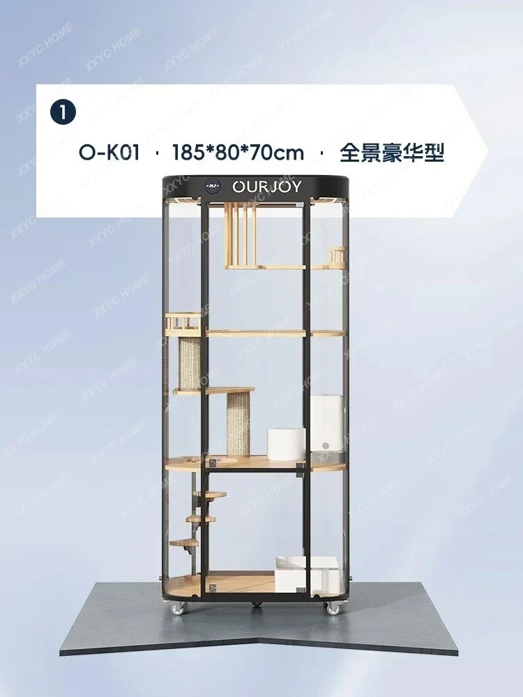 A Panoramic Cat Villa Luxury Glass Cat Cabinet Curved Fully Transparent Large Space Home Cat House