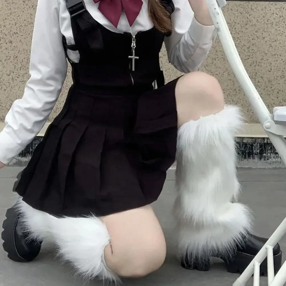 

1pair Soft Fluffy Faux Fur Leg Warmers Solid Color Elastic Knee High Boots Cover Thick Comfortable Warm Knee Sleeve Boot Toppers