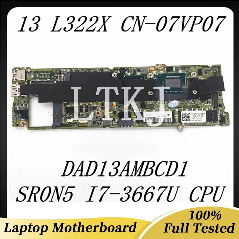 

CN-07VP07 07VP07 7VP07 High Quality For XPS 13 L322X Laptop Motherboard DAD13AMBCD1 With SR0N5 I7-3667U CPU 8GB 100% Full Tested