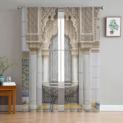 Islam Building Morocco Sheer Curtain for Living Room Voile for Window Blinds Bedroom Tulle Drape Kitchen Cortinas Hall Curtains