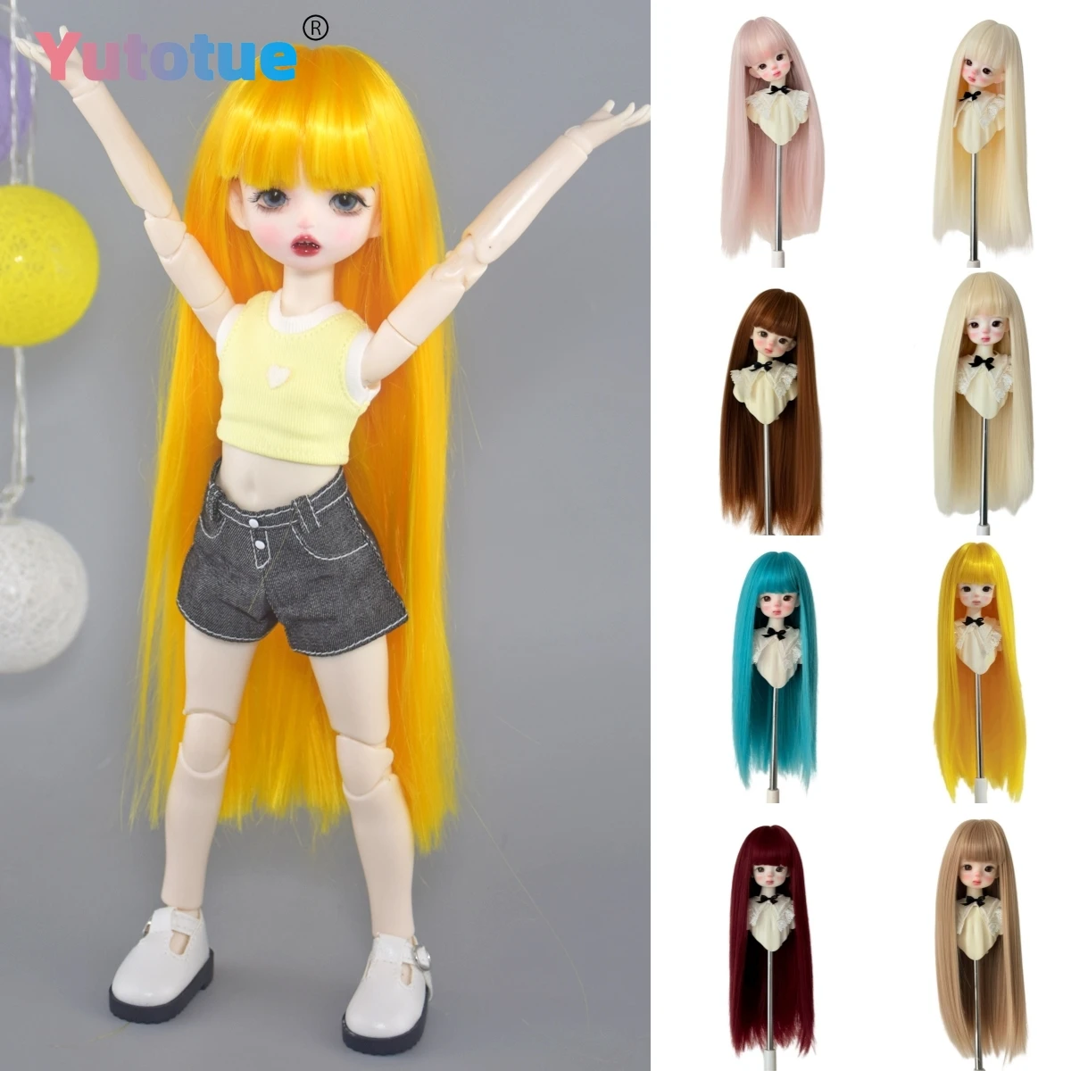 Muñecas Yutotue, pelo largo y liso con flequillo, pelucas para muñecas BJD 1/3 1/4 1/6, muñeca BJD, muñeca de moda, juguete, pelucas DIY