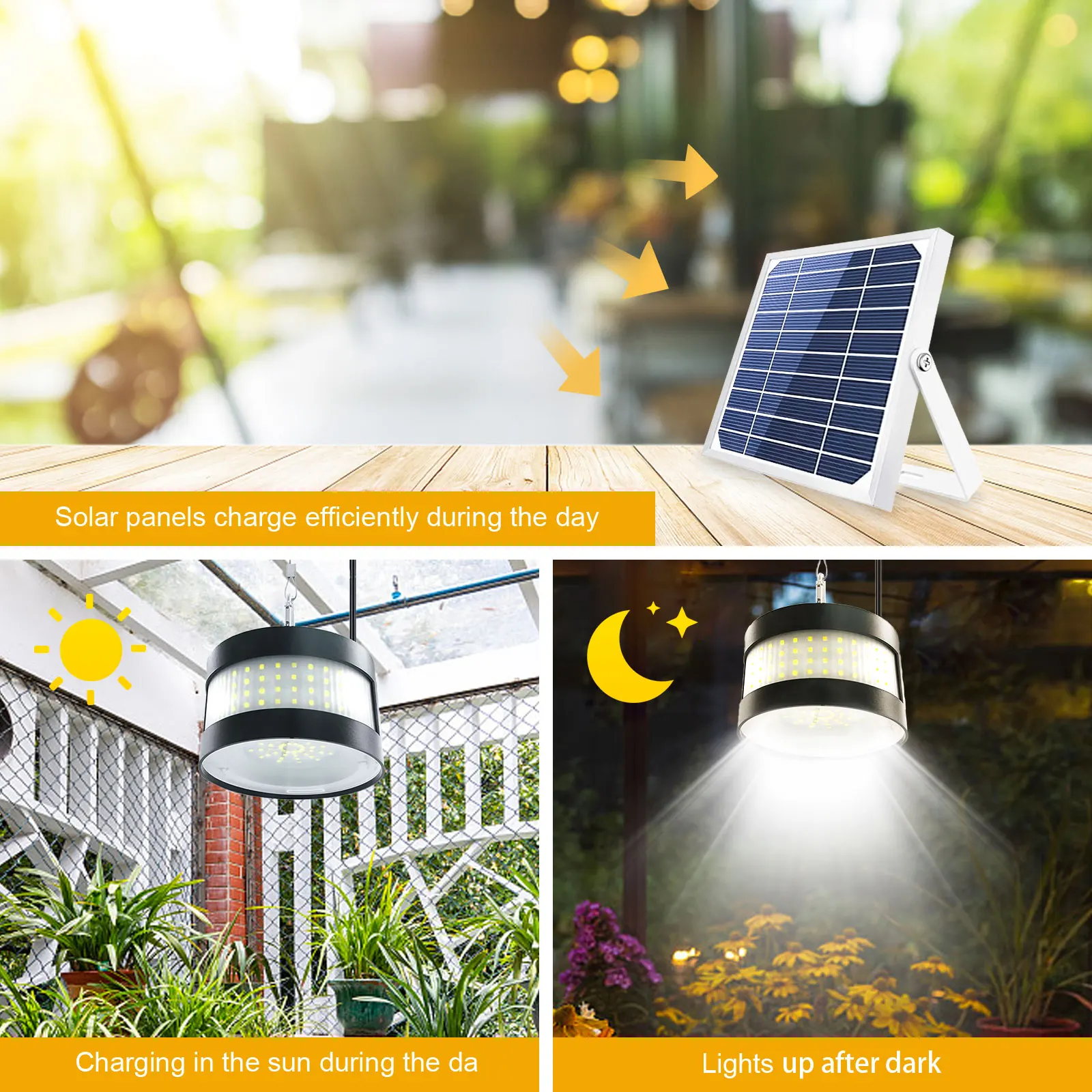 160 LED Solar Light Waterproof Dusk to Dawn Powered Patio Split Pendant for Garden Garage Sensor Solar Security Flood Lights