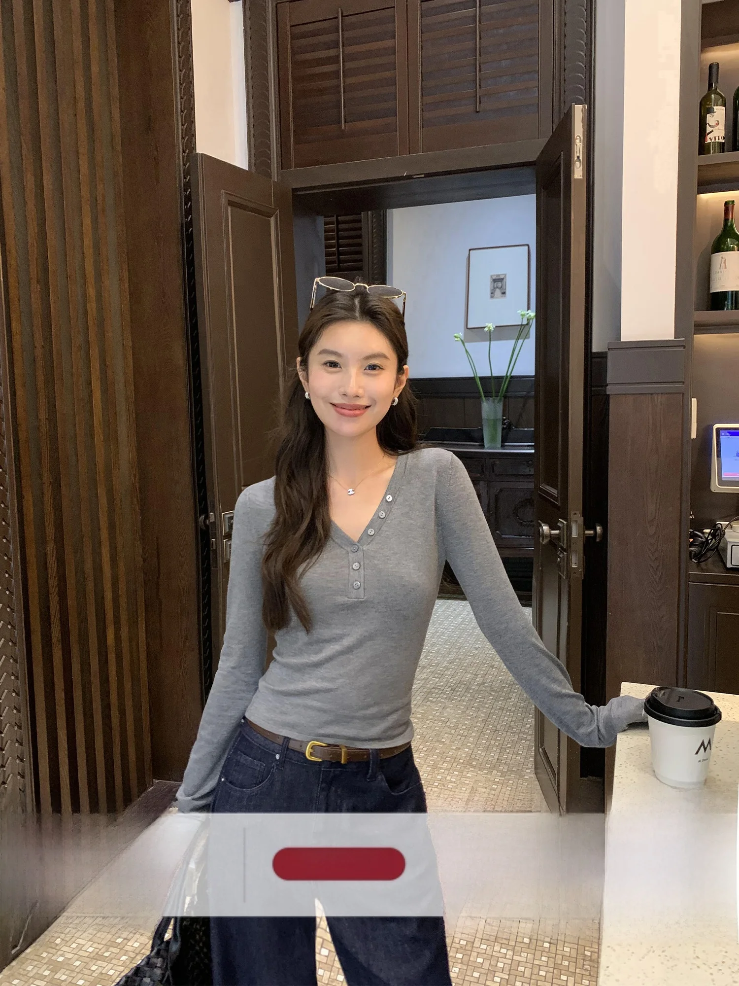 

Mulvan ey V-Ne Knitwear Women's Slim Fit Long Sve Base irt Design Sense Commute Sle Fabric Pure Color