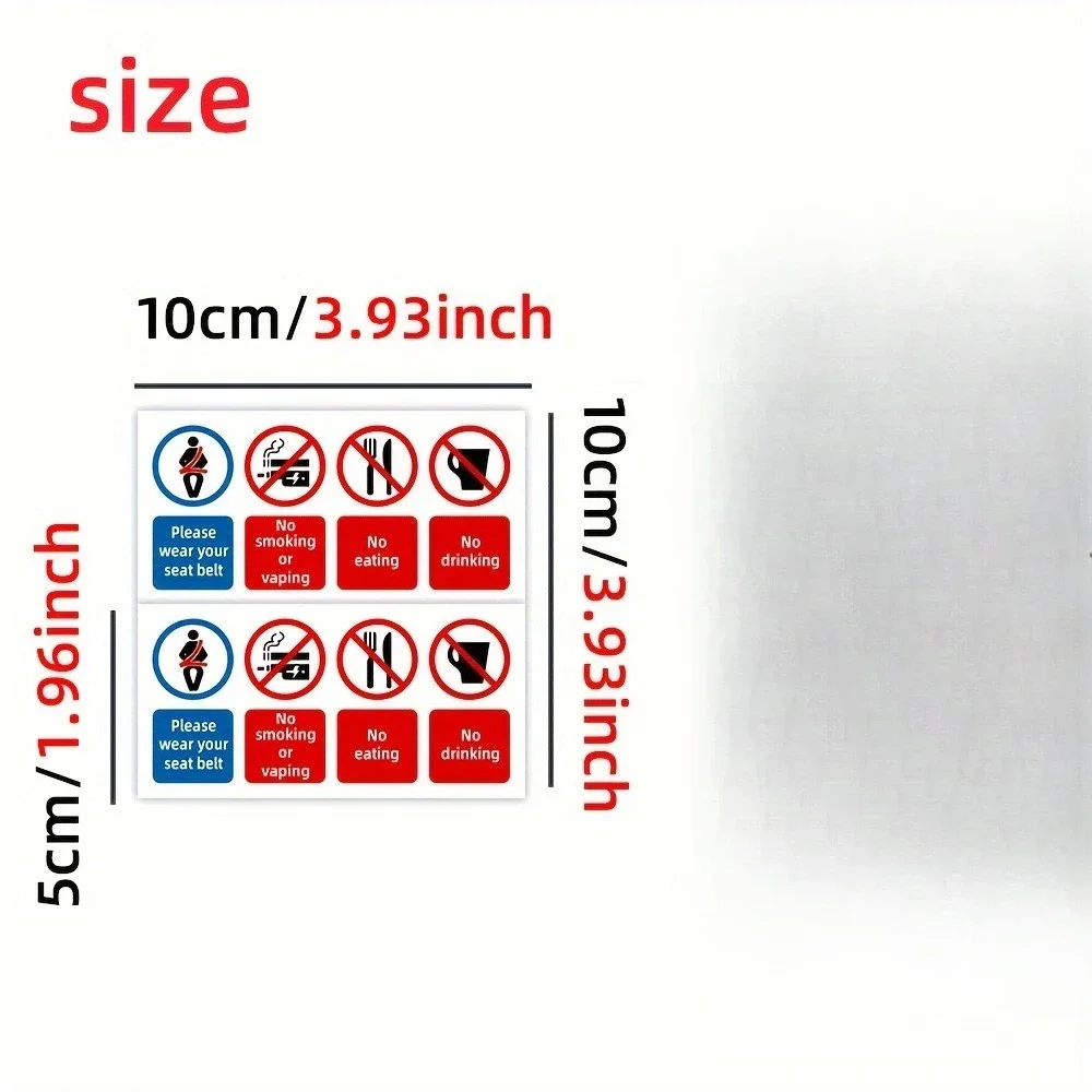 Safety Warning Car Stickers, Seat Belt & No Smoking Eating Drinking Vinyl Decals for Rental Car Window Interior Decor