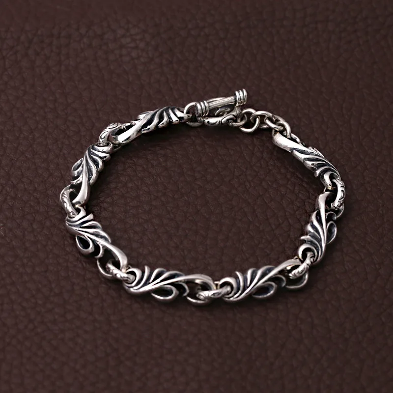 

S925 sterling silver fashion trendy jewelry men's and women's same style Thai silver silver bracelet student silver bracelet