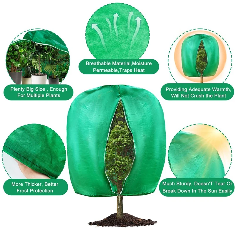 Large Plant Covers Freeze Protection, 94.4X78.7Inch Winter Tree Covers With Zipper Drawstring Thickened Frost Blanket